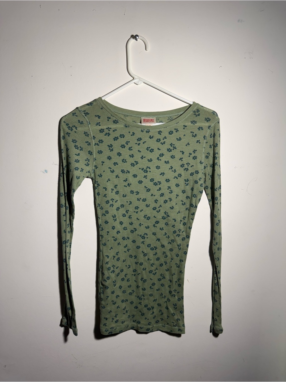 Mossimo Supply Co. Sage Green Long-Sleeve Tee with Navy Floral Print